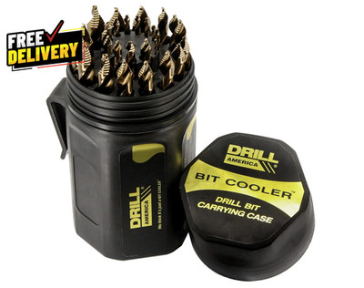29 Piece Cobalt Stepped Point Drill Bit Set in round Case W/Gold Oxide Finish...