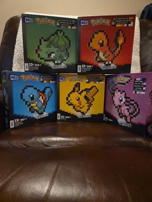 MEGA BLOKS Pixel Pokemon Lot of 5 Bulbasaur, Charmander, Squirtle, Pika, & Mew