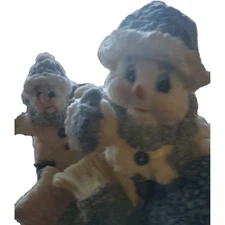 Christmas Vtg Flocked Snowmen On Sleigh Centerpiece Decoration