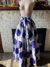 Vintage Advance Blue  White Polka Dot Maxi Skirt OSFM Cotton Pockets Tie Waist