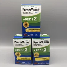 Lot of 3 PRESERVISION EYE VITAMIN AREDS 2 FORMULA (360 ttl gel cap) Exp. 2026