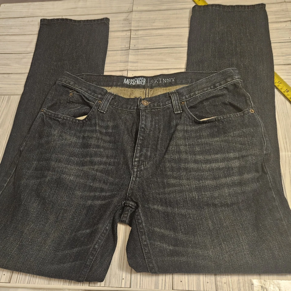 Free World Messenger Skinny Jeans Mens 34x32 Medium Wash Whiskered Blue Denim - Image 3 of 4