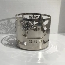 Bath & Body Works Silver Snowman Tree Snowflake 3 Wick Candle Holder Sleeve