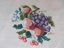 Vintage Completed Fruit Needlepoint French Luxury Canvas 18"x18" Grapes Cherries