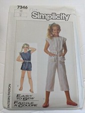 1986 Vintage SIMPLICITY Pattern 7346 Girl's Jumpsuit 2 Lengths Size 10 UNCUT