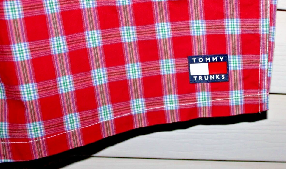 Tommy Hilfiger Años 90 Vintage Hombre Bañador/Pantalones Cortos Rojo Forrado a Cuadros Talla XL 38 Foto 2 de 3