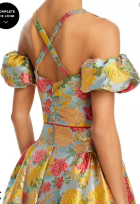 Markarian Multi Jackie Gold Brocade Puff Sleeve Midi Dress Size 10 | eBay