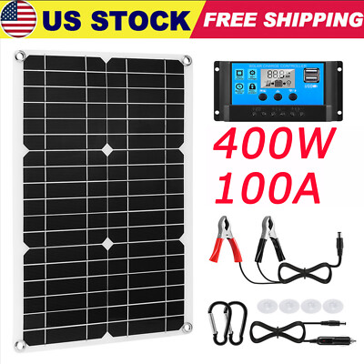 400W 12V Solar Panel Kit 100A Battery Charge Controller For Caravan RV Boat USA