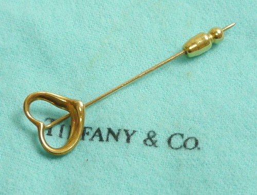 Authentic Tiffany & Co. Pin brooch open heart 750 K18 Yellow Gold #3743 - Picture 3 of 9