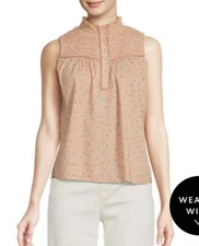 Joie Joesa Smocked Mock Turtleneck Orange Striped Sleeveless Blouse NWT