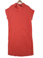 Sz L TAHARI Tunic Shirt Dress Maxi Orange Linen/Rayon Beachy Lagenlook POCKETS