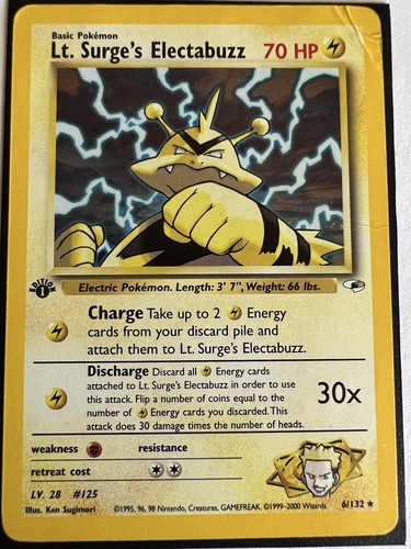 1st Edition Lt Surge’s Electabuzz 6/132 Swirl Holo Pokemon Card  TCG