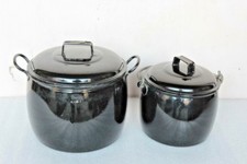 2 Pcs Black Cooking Pot Vintage Old Enamel Kitchenware Collectible