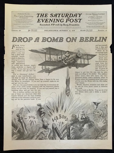 1918 VTG WWI Era a/s Herbert Johnson Page  Biplane Drop a Bomb on Berlin Germany