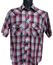Roper Mens Western Shirt Size Medium Short Sleeve Pearl Snap Red Plaid Casual