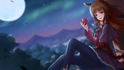 Anime holo spice wolf looking at viewer ears girls Playmat Gaming Mat Desk