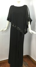 NWT RM Richards Sheer Sequin Cape Poncho Gown Side Slit Sz 10 Cold Shoulder