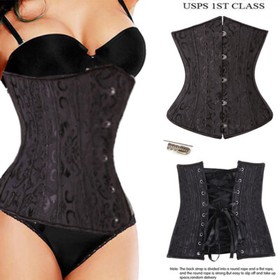 28X Spiral Steel Boned Waist Trainer Brocade Lace Up Underbust Corset Shapewear