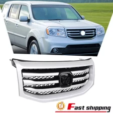 For 2012-2015 13 Honda Pilot Front Bumper Grille w/ silver Molding Surround Trim