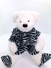Dakin White Fuzzy Teddy Bear 13" Plush Nick Nora Zebra Blue PJ's Slippers 2000