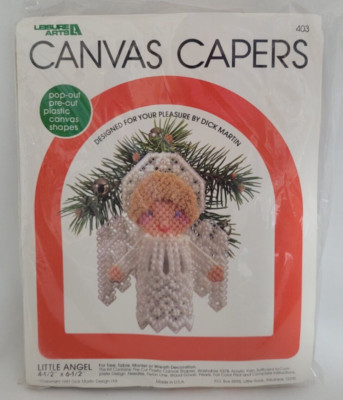 Vtg Leisure Arts Canvas Capers Christmas Little Angel Tree Table Decoration NOS