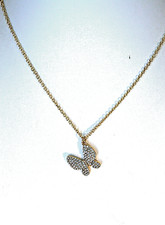 Made w/ Swarovski crystal gold plated pave butterfly pendant necklace 16" 3"