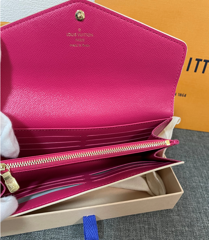 Louis Vuitton Sarah Wallet Purse N45296 Damier Azur studs fuchsia