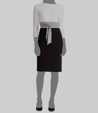 $125 Ralph Lauren Women's White 3/4 Sleeve Colorblocked Sheath Dress Size 12
