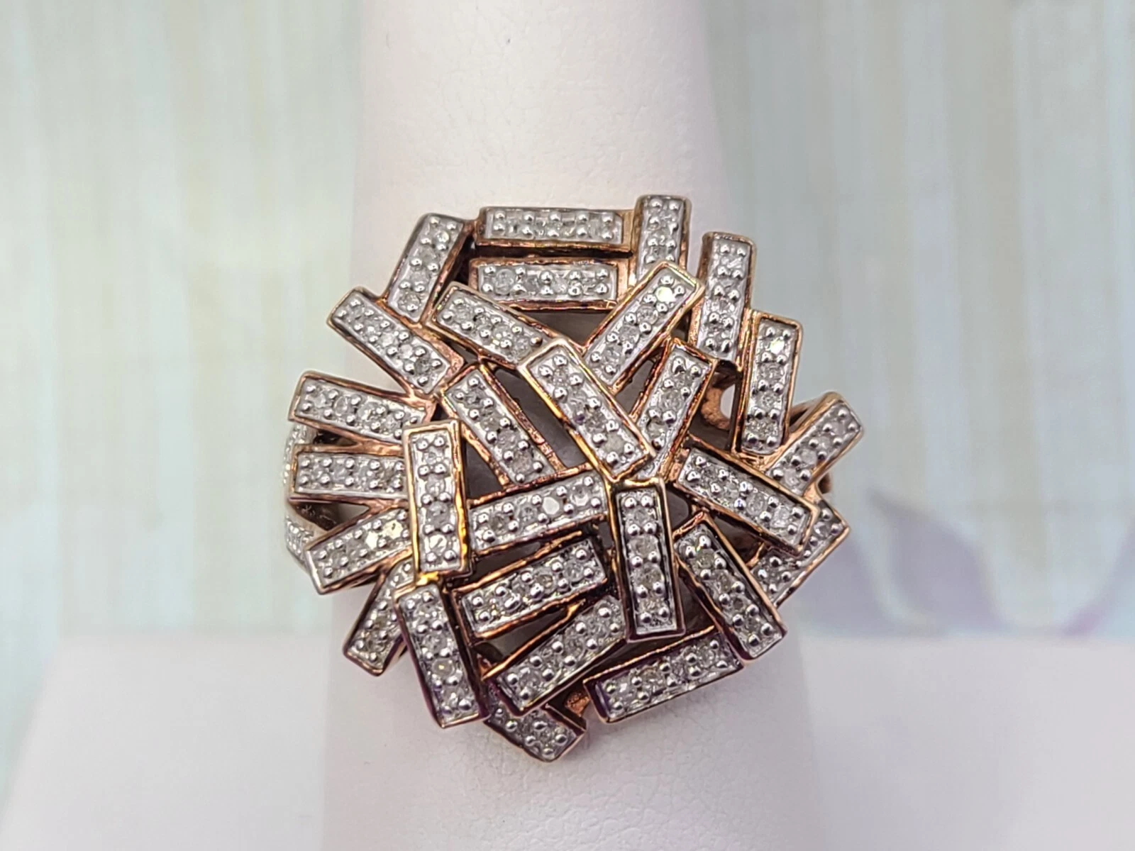 Bague RGP Supreme Jewelry SJ argent sterling 925 déco grappe de diamants taille 8