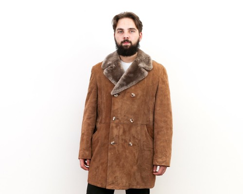 Vintage Uomo UK 42 USA Sherpa pelle Marrone Cappotto Giacca L Eu 52 Valtex  | eBay