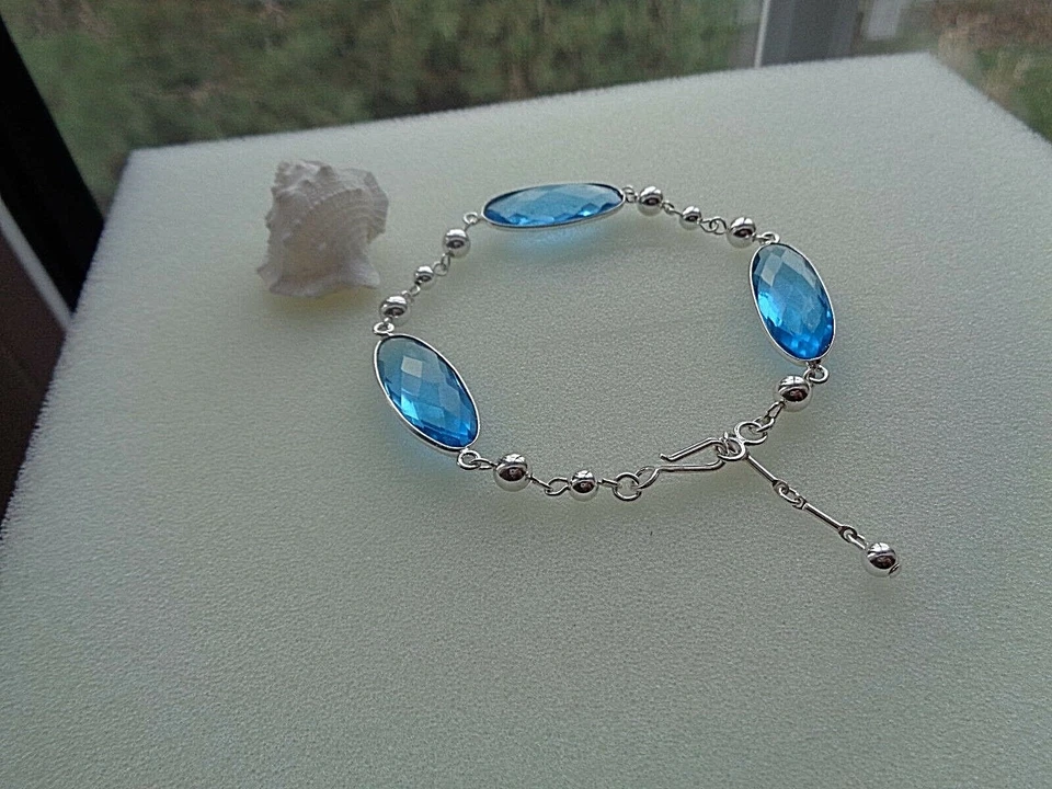Silber Armband mit Blautopas (Hydro), kühles Blau in edler Optik - Bild 4 von 4