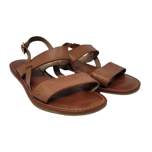 Mia womens tan brown strappy flat sandals size 8 | eBay