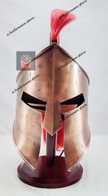 Handmade Great Warrior King Leonidas Spartan Helmet w/ Red Plume & Display Stand