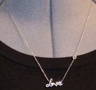 Love Script Pendant White Opal Heart Gemstones  925 Sterling Silver  Necklace 