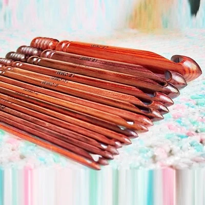 THE RUSTIC ELEGANCE Rosewood Crochet Wooden Hooks Set 15 pieces Furls Streamline Hooks, Needles
