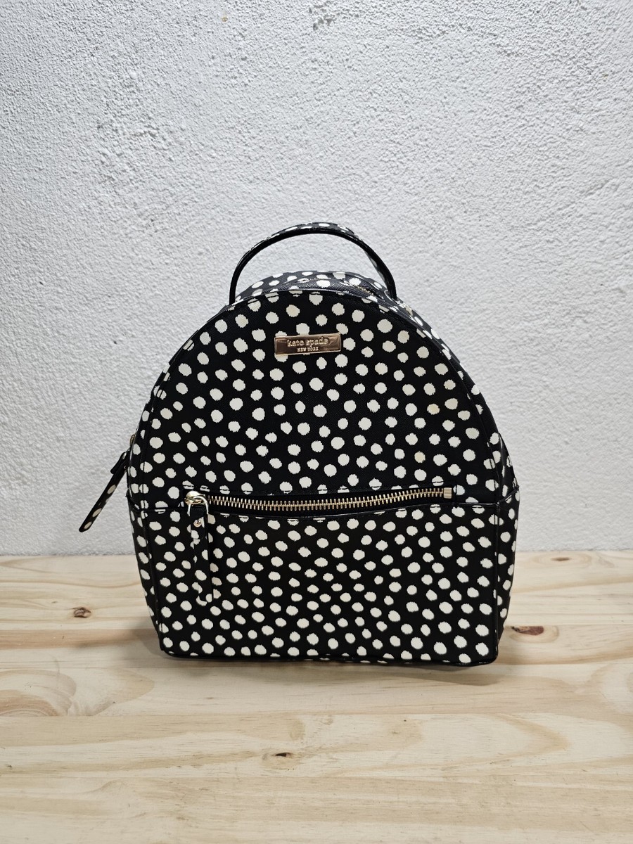 Kate Spade Laurel Way Musical Printed Dot Leather Black White Backpack Medium NEW Kate Spade Laurel Way Printed Musical Dot Black White  main image 4