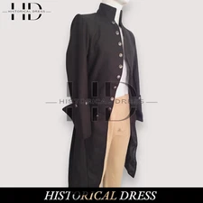 New 18th Century Colonial Black Wool Military Frock Coat by Historical Dress