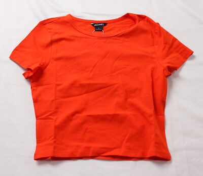 Monki Women's Crew Neck Slim Fit Shrunken Baby T-Shirt JJ4 Orange Small NWT