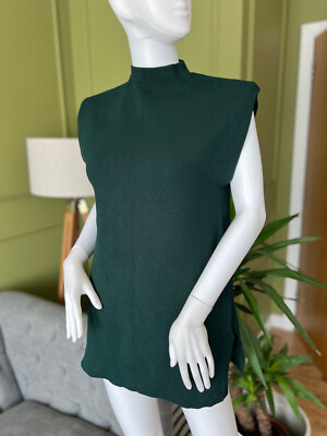 ZARA Top Bluse Gr. Small S dunkelgrün ärmellos Schulterpolster Strick 