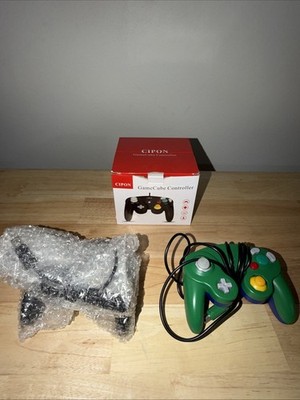 Cipon 1 Green Used & 1 New Black Nintendo Wii & GameCube Controllers