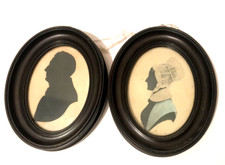 Antique Miniature Portrait Silhouette Hannah Johnson & Husband history on Back