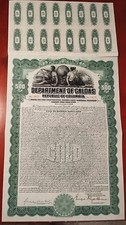 Colombia 1926 Republic Caldas Department 500 Gold Dollars Bond Loan Uncancelled