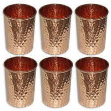 HAMMERED COPPER WATER CUP TUMBLER PURE AYURVEDA HEALTH DRINKING GLASS SET OF 6