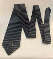 Tommy Hilfiger Men's Navy Woven Silk Tie Geometric Pattern Crest Logo