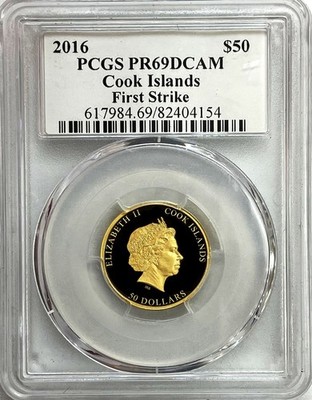 2016 GOLD COOK ISLAND $50 SIGNED REAGAN LEGACY LABEL 1/4 oz COIN