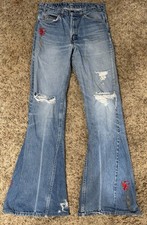 Vintage 1970s Levi  s Orange Tag Bell Bottom Embellished Dragon Pants 32x36