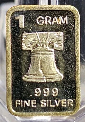 1 Gram .999 Fine Silver Art Bar Ingot. Liberty Bell. Fun  Unique Way To Invest.