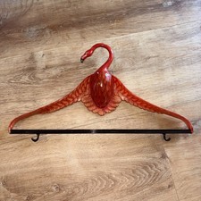 Vintage Hand Painted Flamingo Clothes Hanger 17" Wide Shoulder Coat Hanger RARE