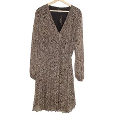 NWT City Chic Luxe Leopard Long Sleeves Pleated Brown Dress Sz L