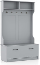 Image of Coat Rack Stand, Free Standing Hall Tree with Shoe Storage Bench and 5 Double Ho